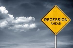 Recession Ahead Higher Images | Recession ahead road sign warning concept